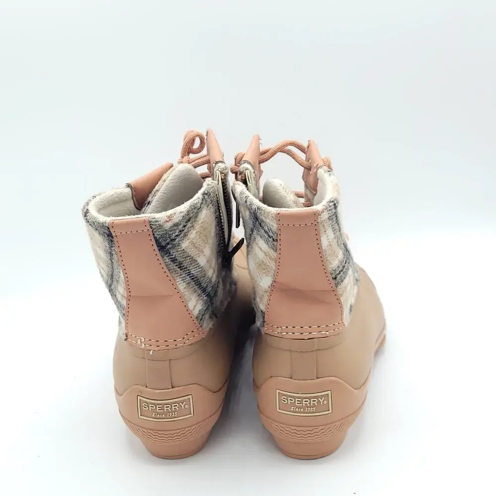 Sperry Saltwater Plaid Wool Duck Boots  Tan Waterproof Winter women's size 8